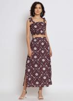 Crepe Brown Party Wear Digital Printed Readymade Cord Set